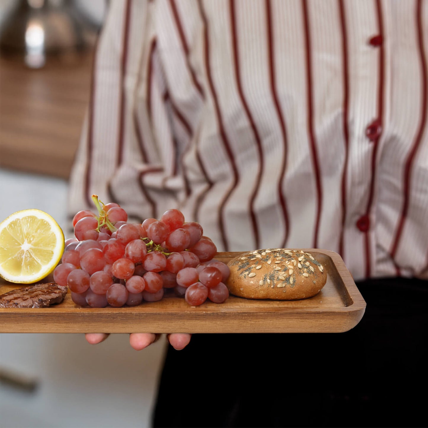 【20% OFF】Norahaven Trä Serveringsbrickor 3-delars Set - Tillverkad av en enda massiv träbit, icke hoplimmad