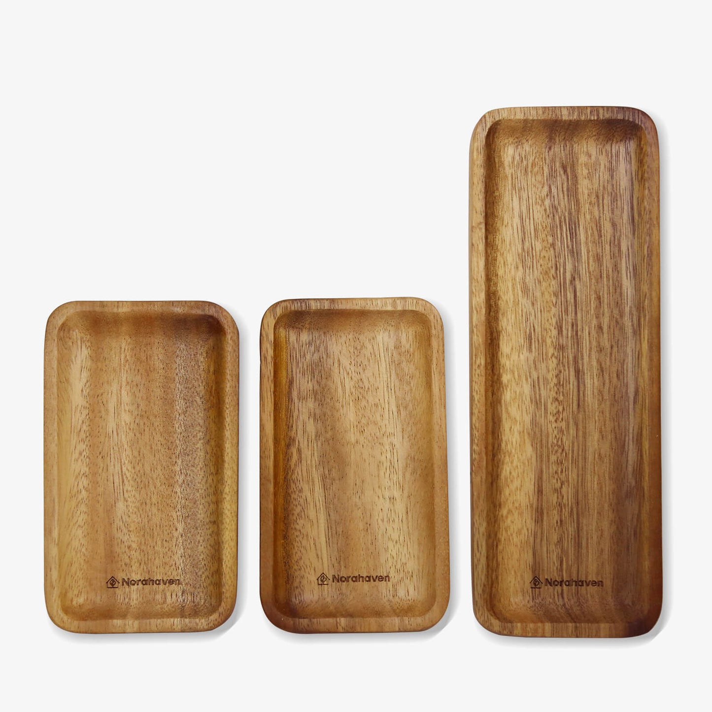 【20% OFF】Norahaven Trä Serveringsbrickor 3-delars Set - Tillverkad av en enda massiv träbit, icke hoplimmad