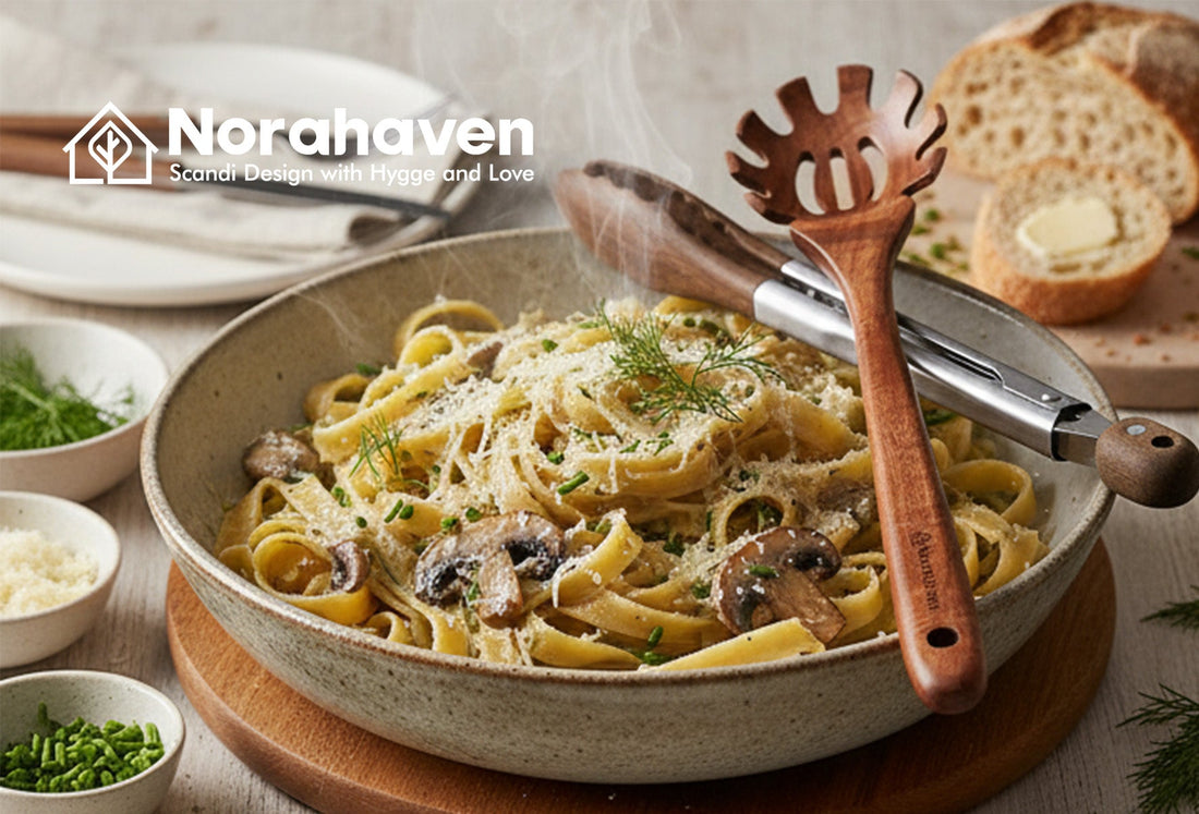 Why Use Wood Tool Make Pasta More Nordic? Norahaven Set's Garlic Mushroom Secret