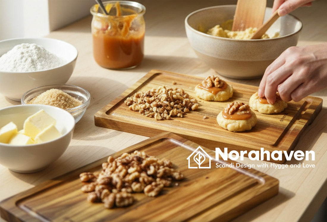 Cutting Board, Why Prep No Stick Sugar? Norahaven's Nordic Caramel Walnut Crisp Secret