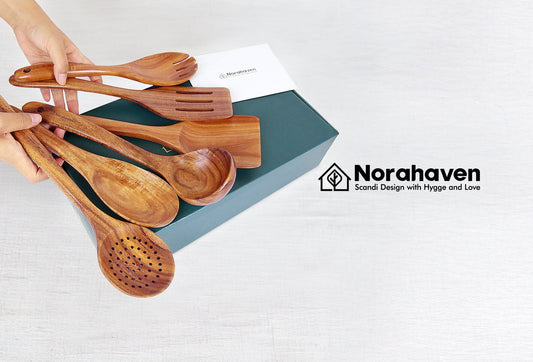 Norahaven 6-Piece Wooden Utensil Set: Craft Your Nordic Hygge Kitchen