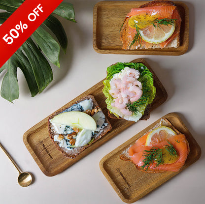 50 % rabatt på Norahaven Trä Serveringsbrickor 3-delars Set - Tillverkad av en enda massiv träbit, icke hoplimmad