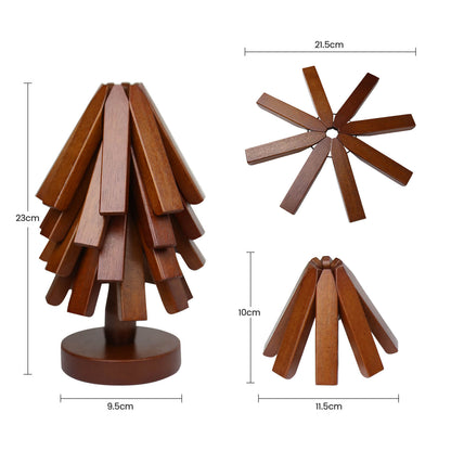 50 % rabatt på Underlägg i bokträ för varma rätter och kastruller - 4 st. trebenade underlägg + 1 st. hållare 